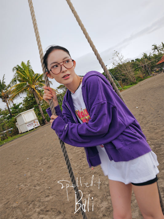 DISTRESSED ZIP-UP HOODIE