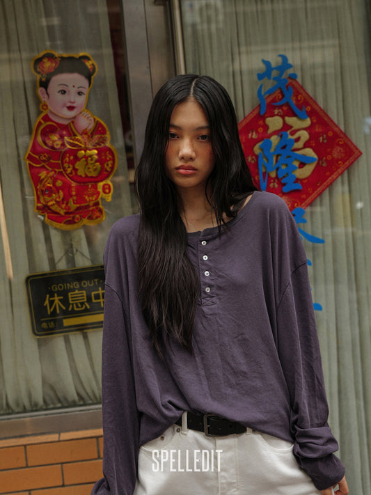 [6/22 PRE]LOOSE FIT HENLEY LONG SLEEVE T-SHIRT