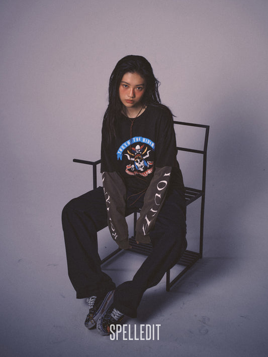 SKULL LAYERED LONG SLEEVE T-SHIRT