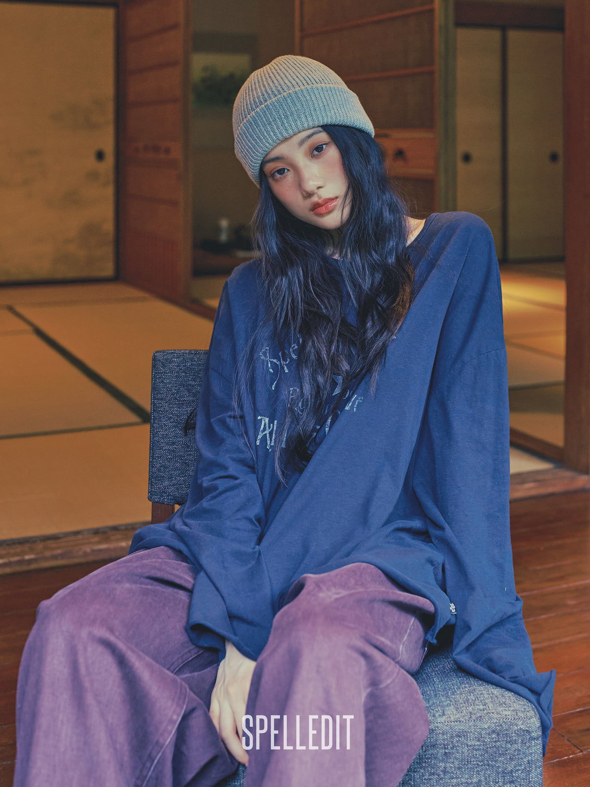 Records printed loose fit long sleeves tee