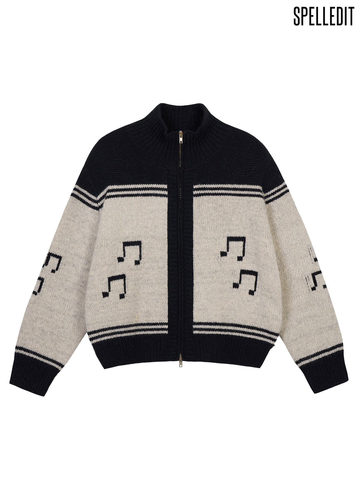 MUSICAL NOTE KNIT ZIP-UP