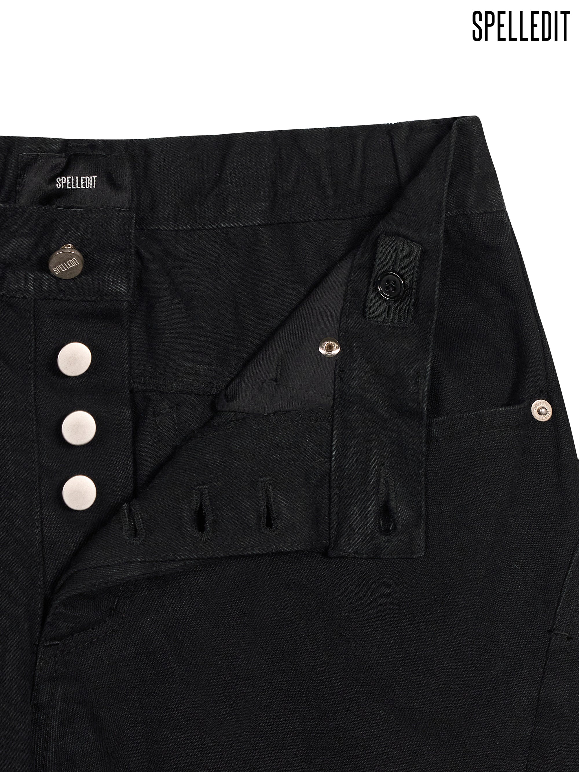 CURVED SEAM BLACK DENIM PANTS
