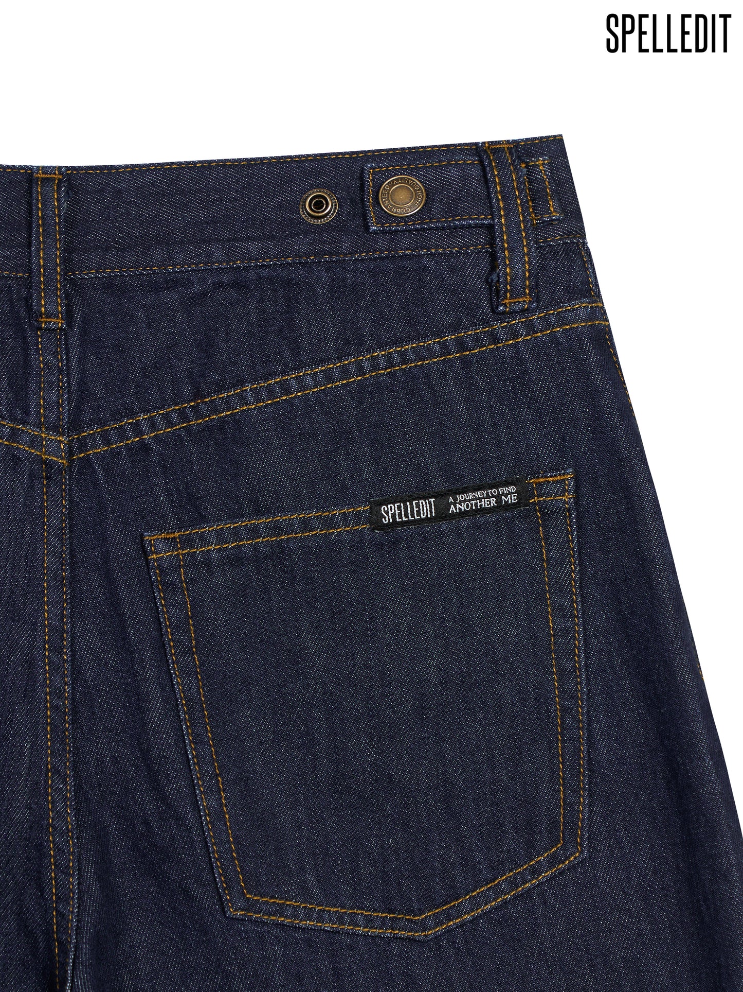 SNAP DETAIL WIDE DENIM PANTS