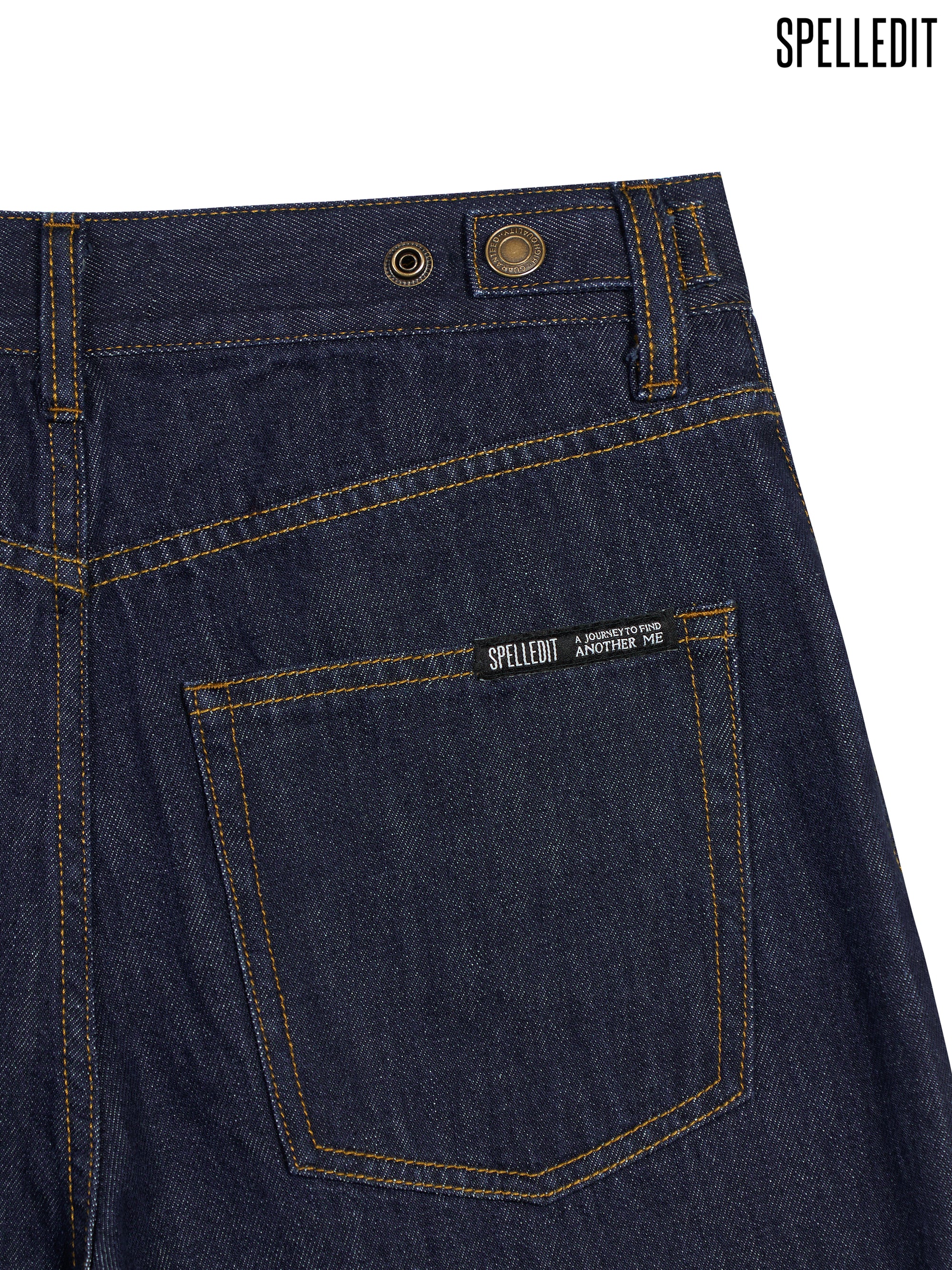 SNAP DETAIL WIDE DENIM PANTS
