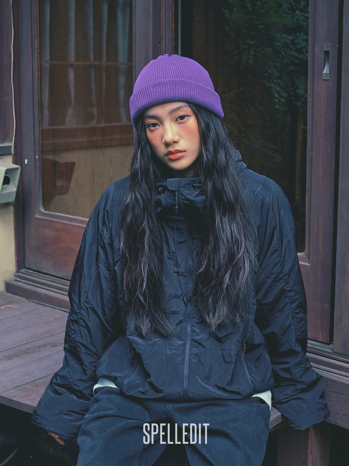 Rib Nylon Hooded Jacket