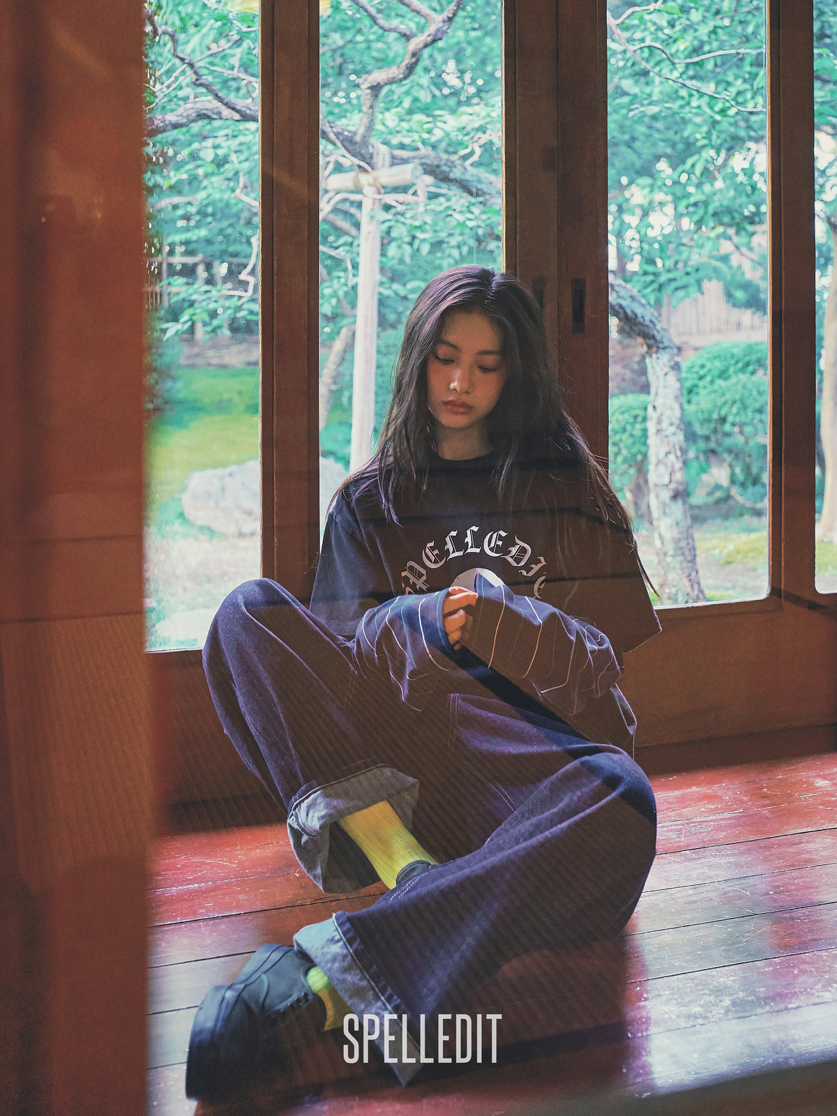 Logo embroidery striped long sleeves tee