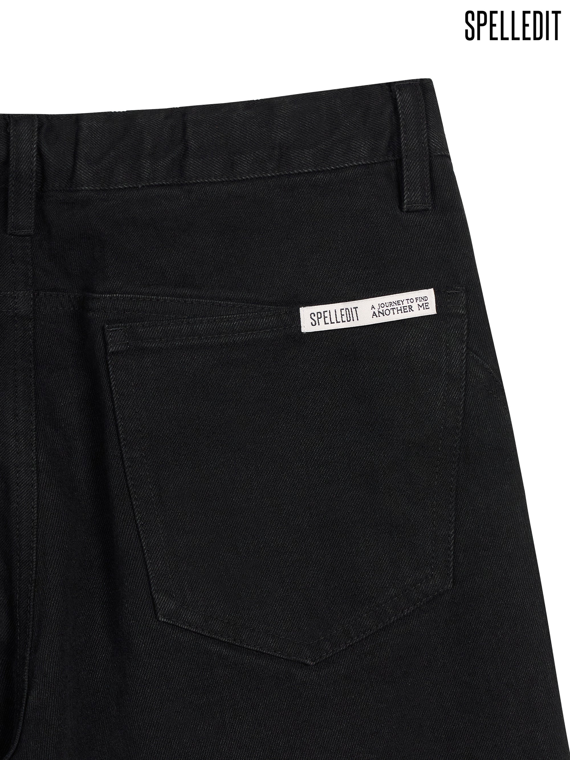 CURVED SEAM BLACK DENIM PANTS