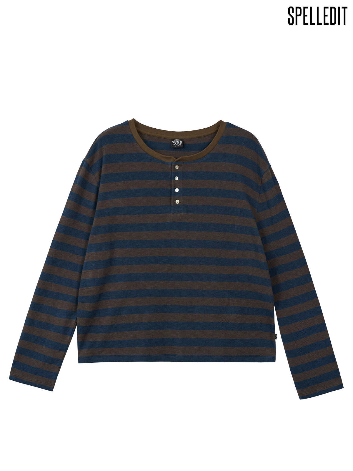 Stripe Henley neck long sleeves tee
