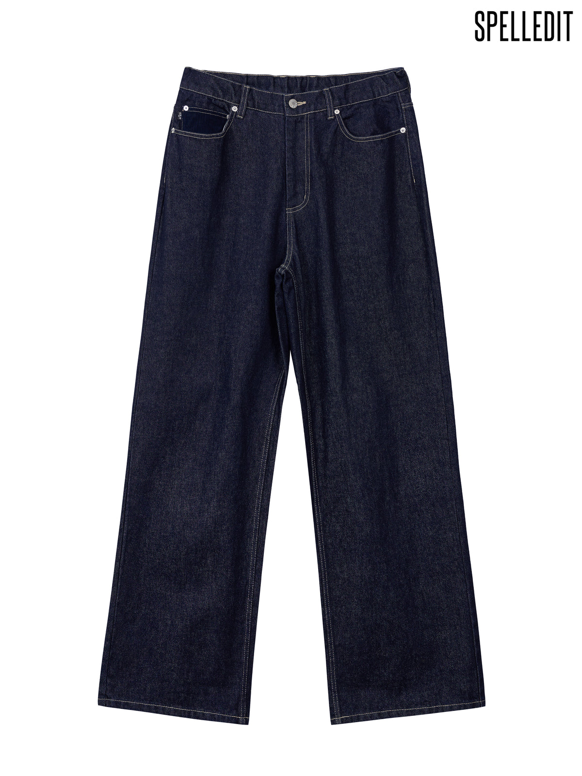 Corduroy contrast detailed Raw denim pants