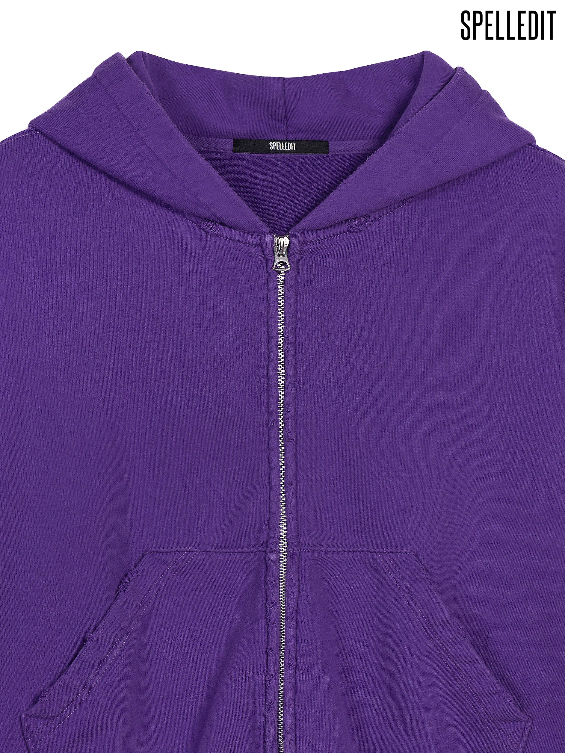 DISTRESSED ZIP-UP HOODIE