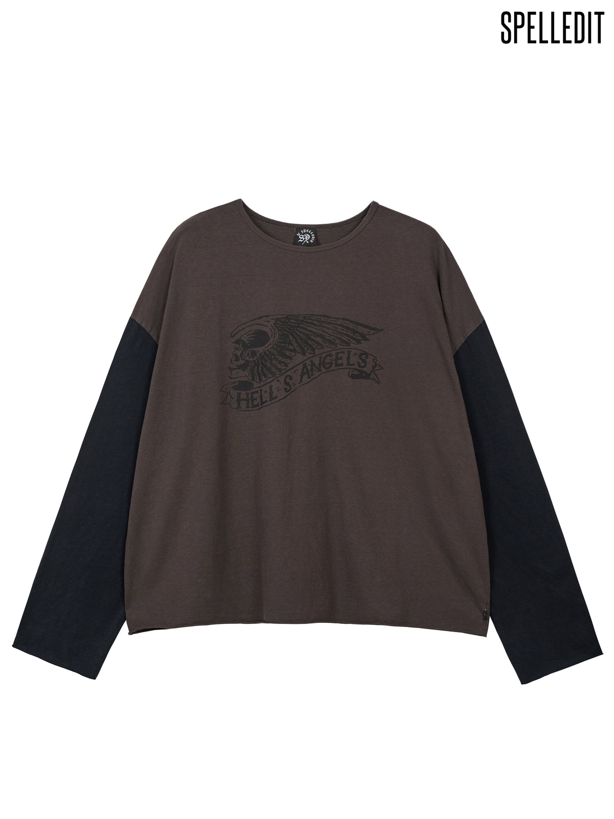 Hell-Angel printed color contrast long sleeves tee