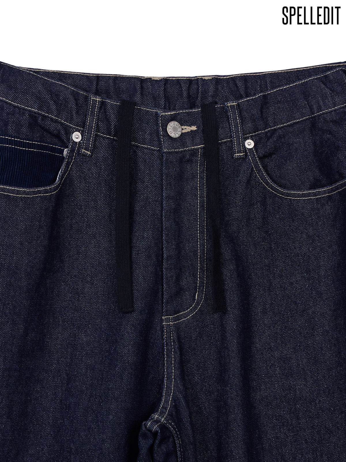 Corduroy contrast detailed Raw denim pants