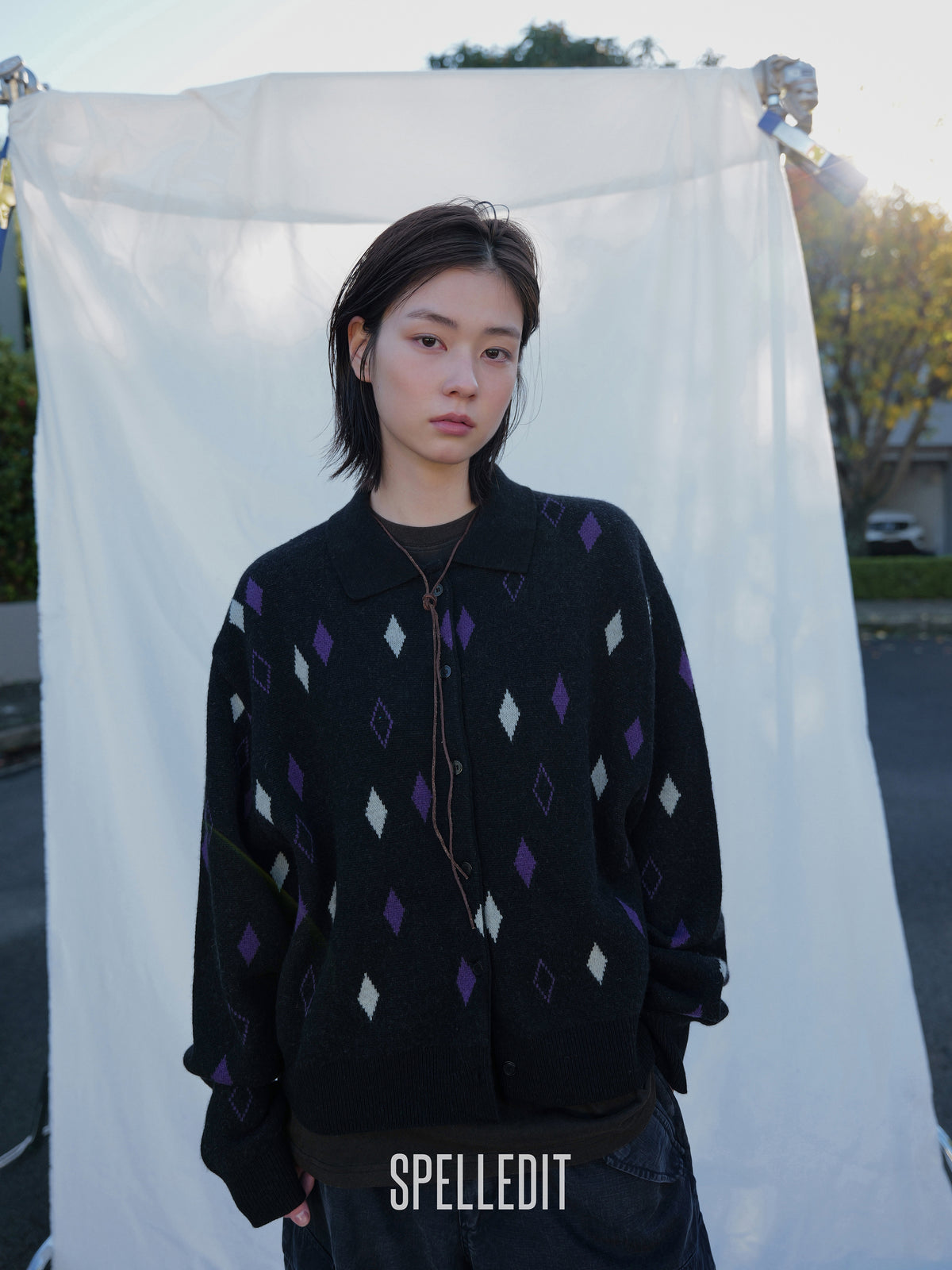 JACQUARD COLLARED CARDIGAN