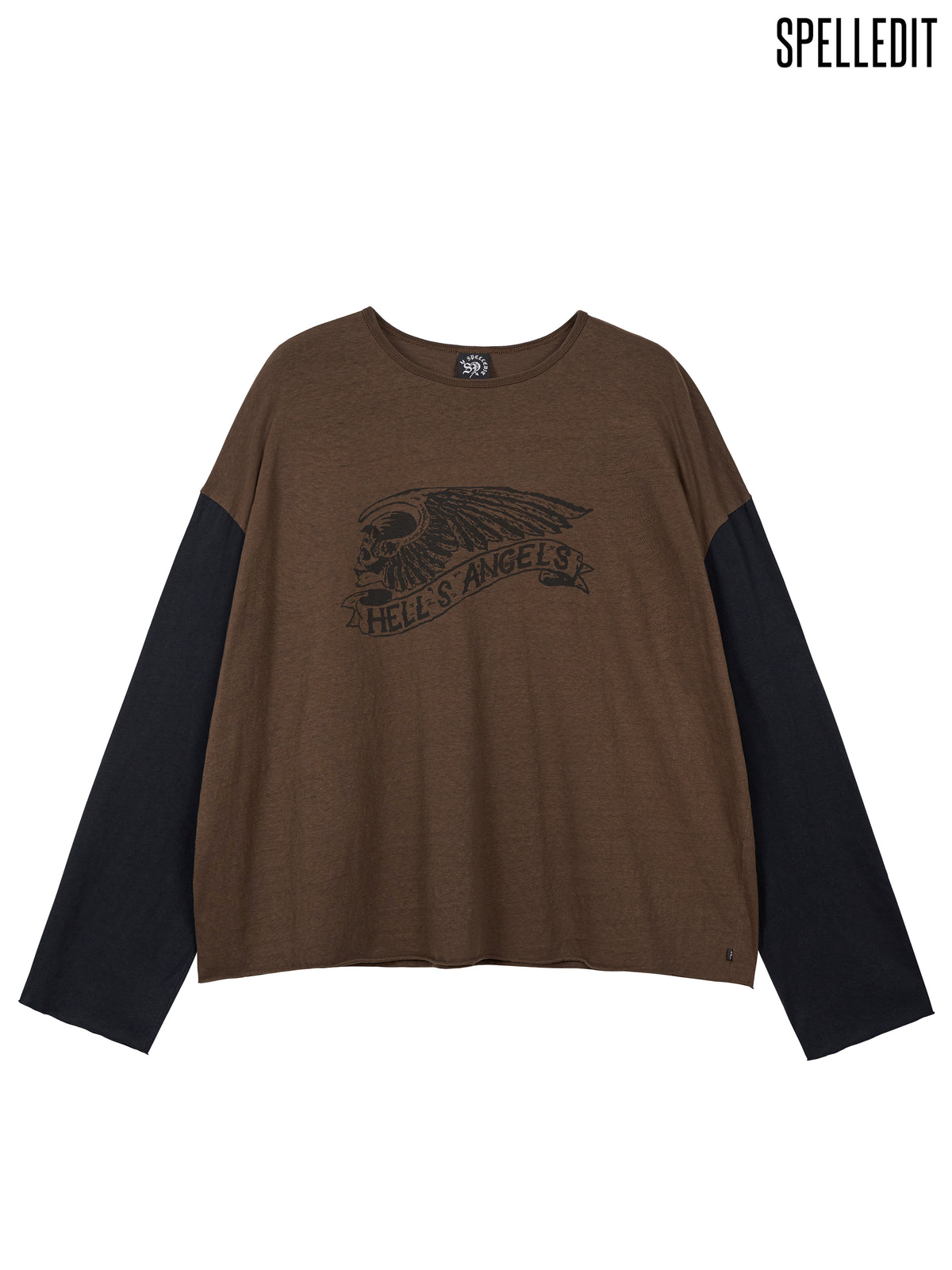 Hell-Angel printed color contrast long sleeves tee