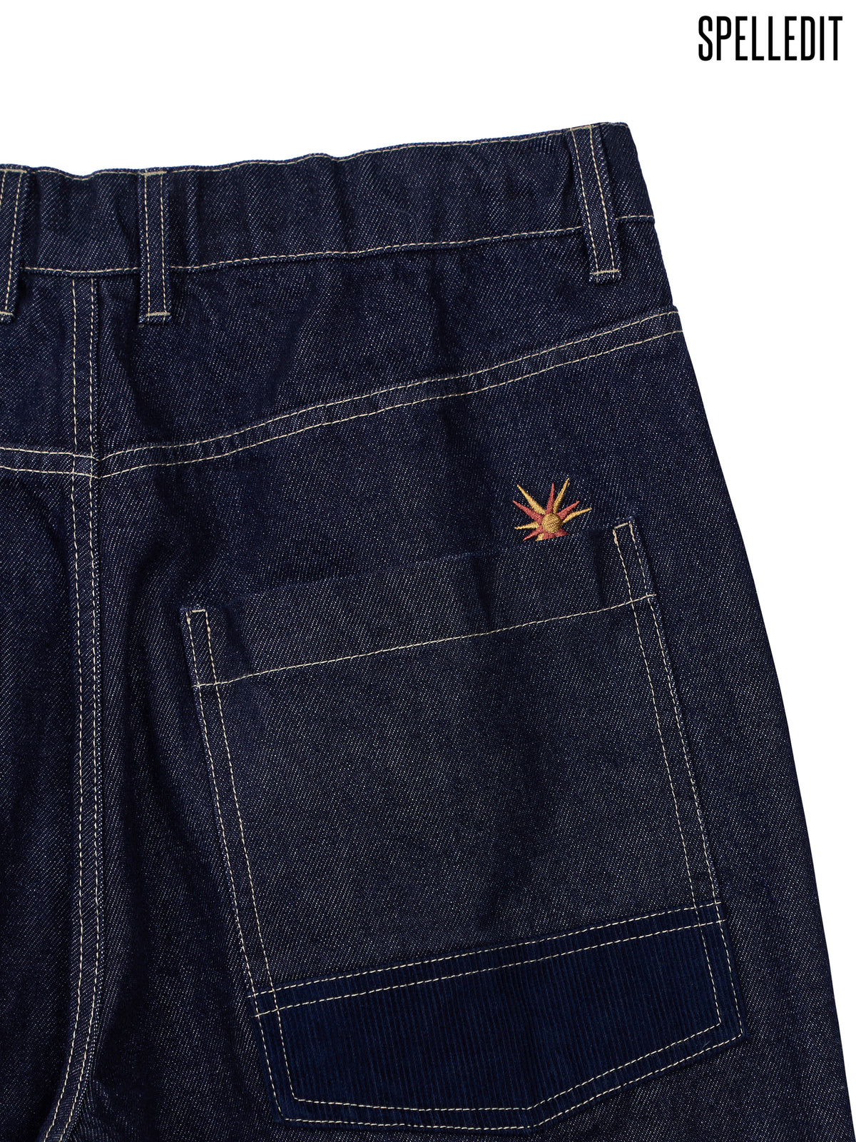 Corduroy contrast detailed Raw denim pants