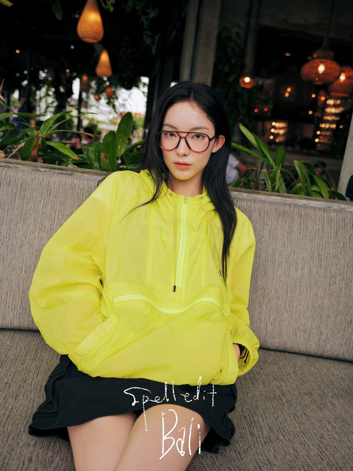 SHEER HOODED HALF ZIP PULLOVER