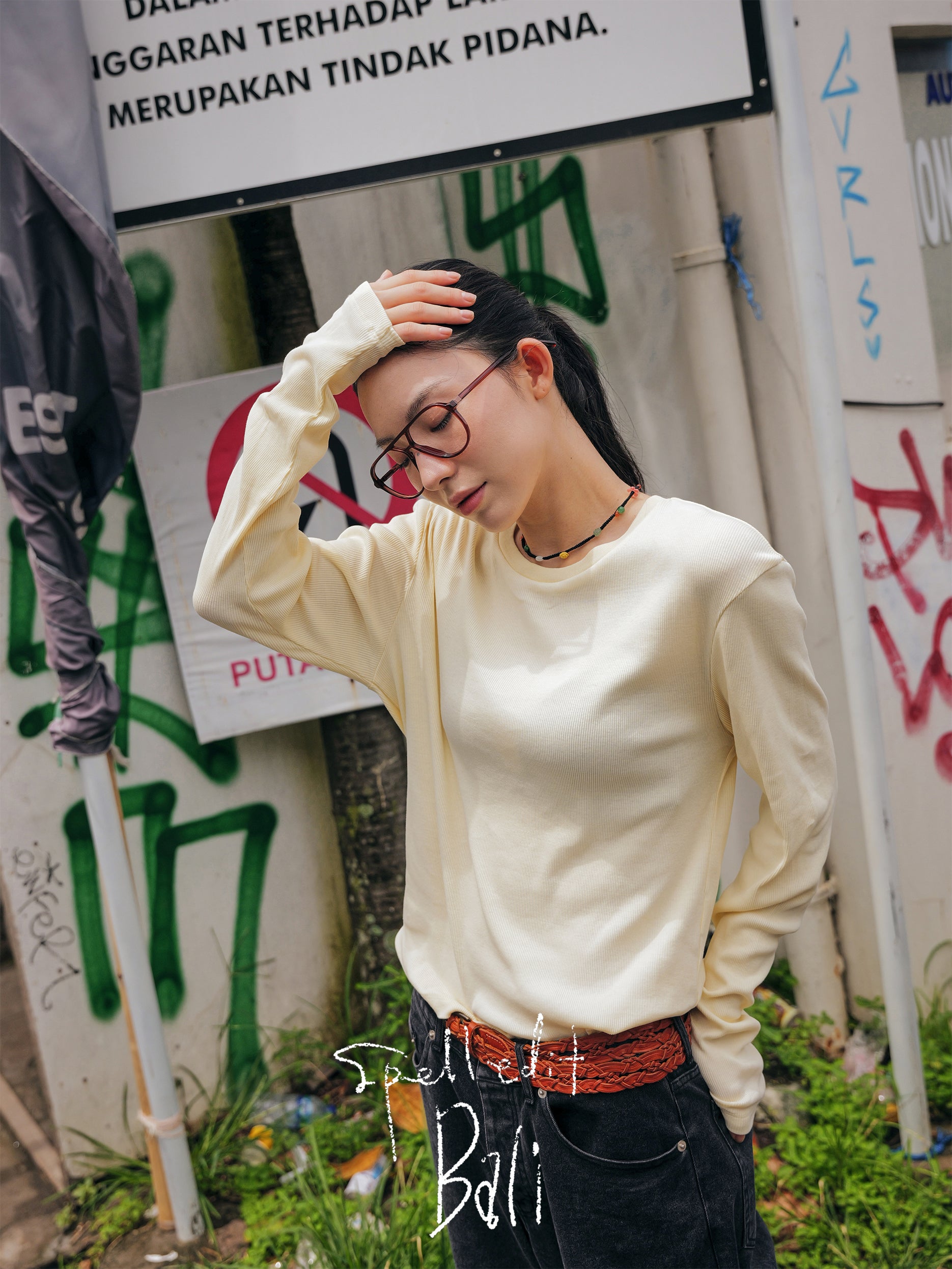 RIBBED CREW NECK LONG SLEEVE T-SHIRT