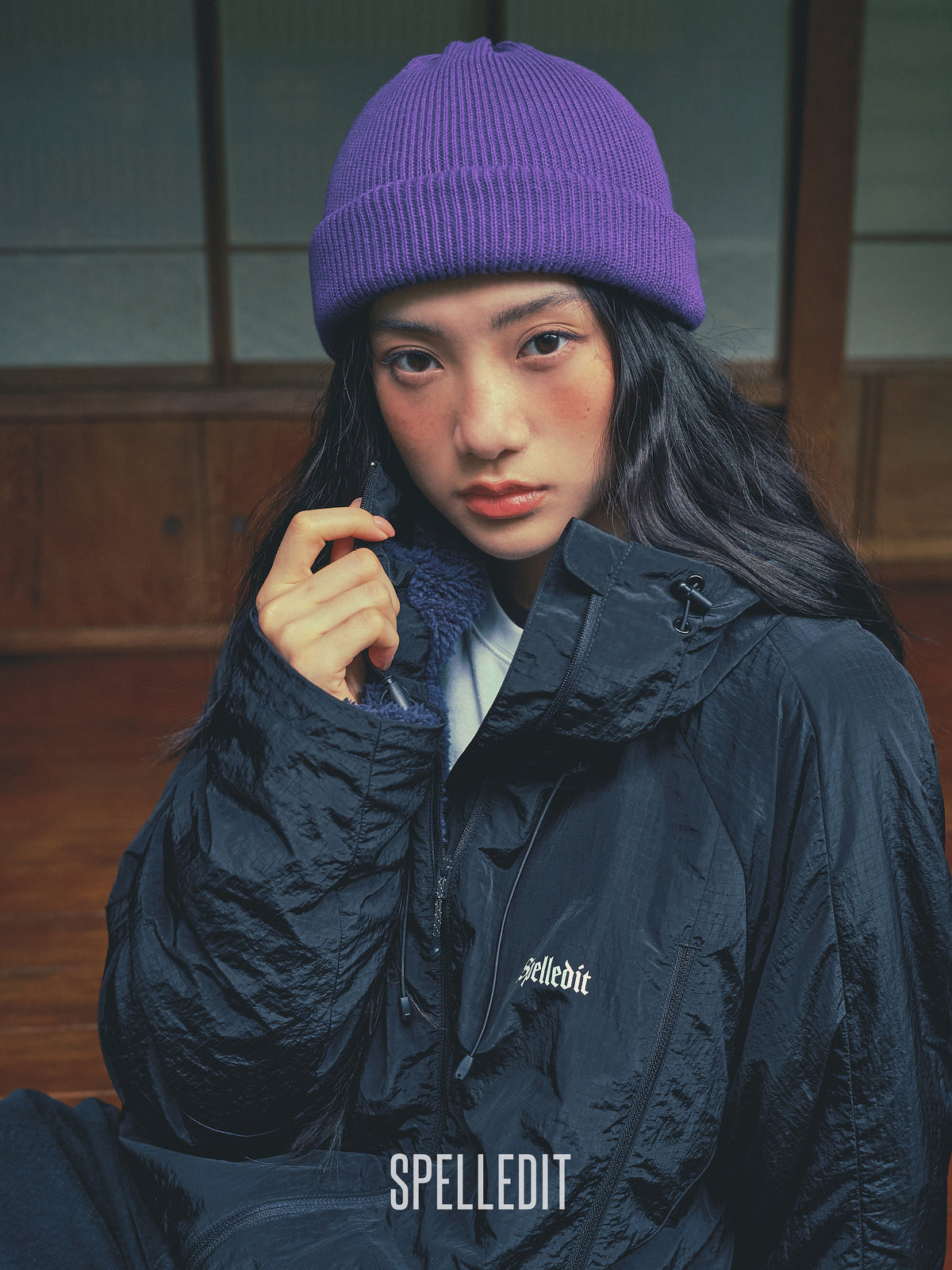 Rib Nylon Hooded Jacket