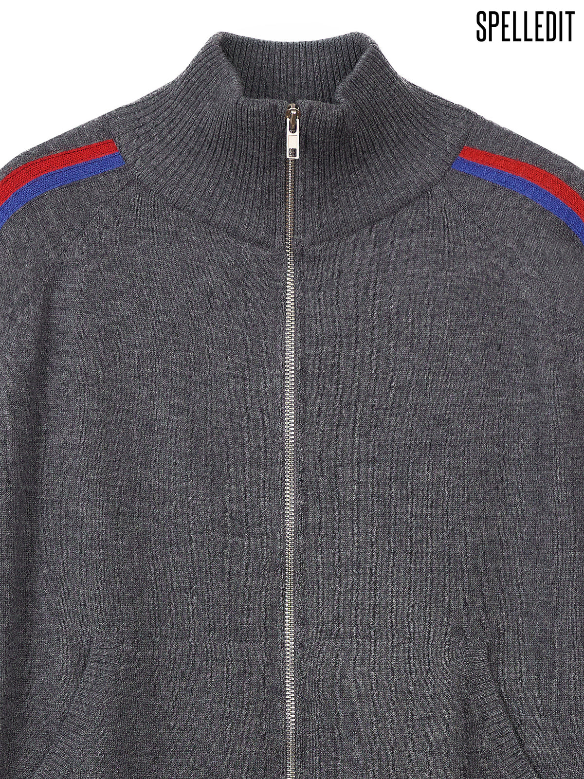 Sleeve contrasted high-ncek zip up sweater