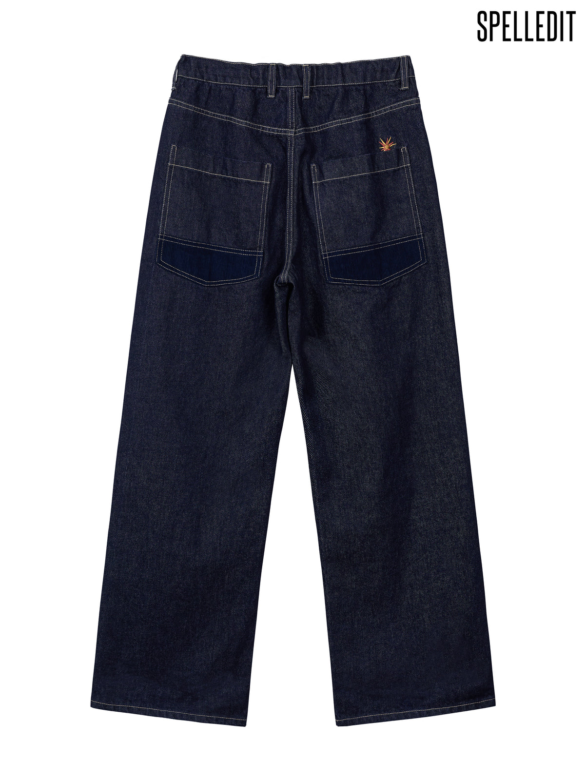 Corduroy contrast detailed Raw denim pants