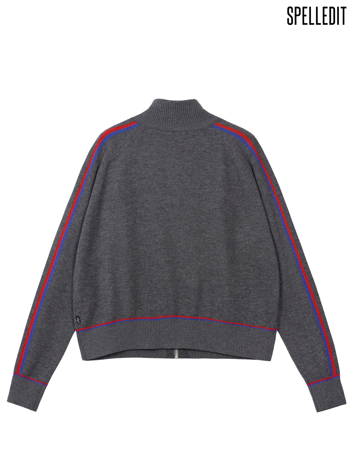 Sleeve contrasted high-ncek zip up sweater