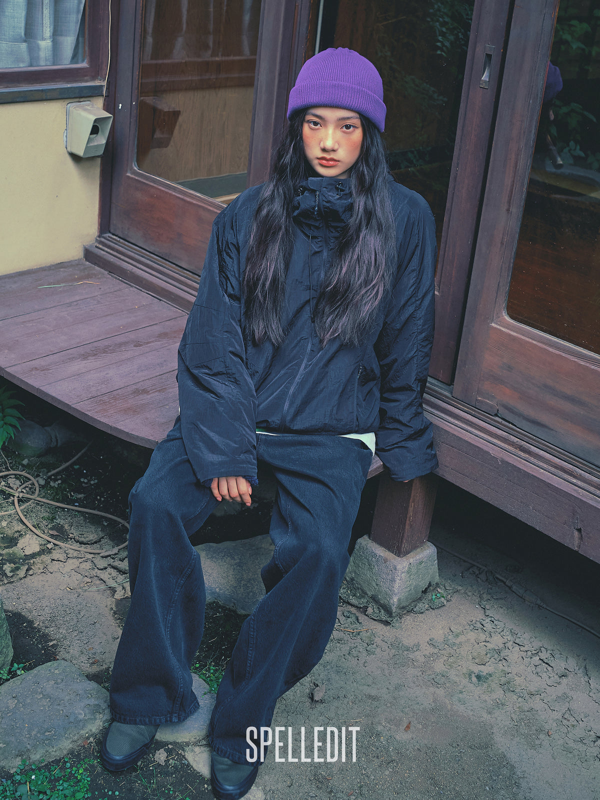 Rib Nylon Hooded Jacket