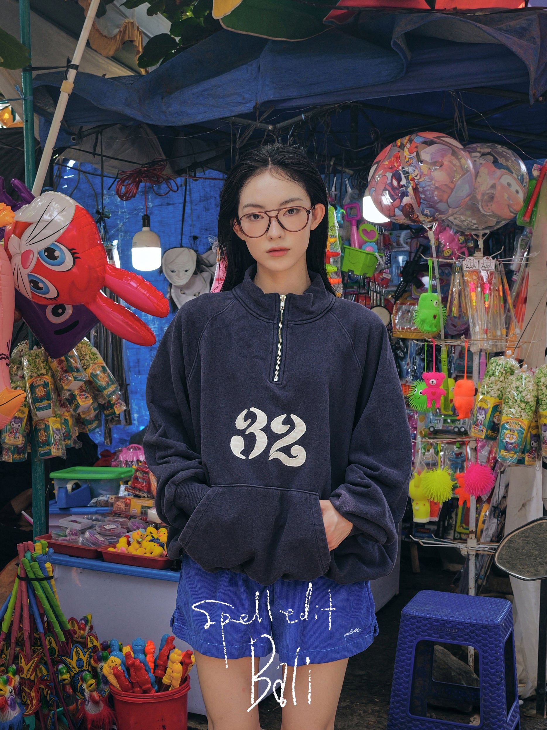 APPLIQUE HALF-ZIP SWEATSHIRT
