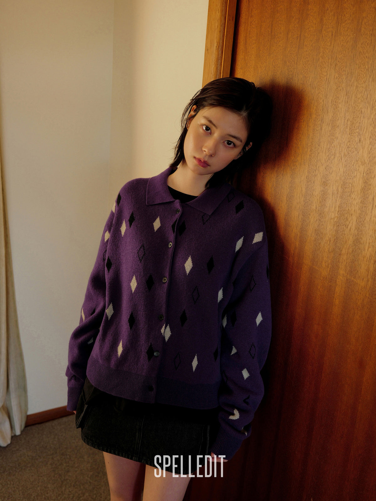 JACQUARD COLLARED CARDIGAN