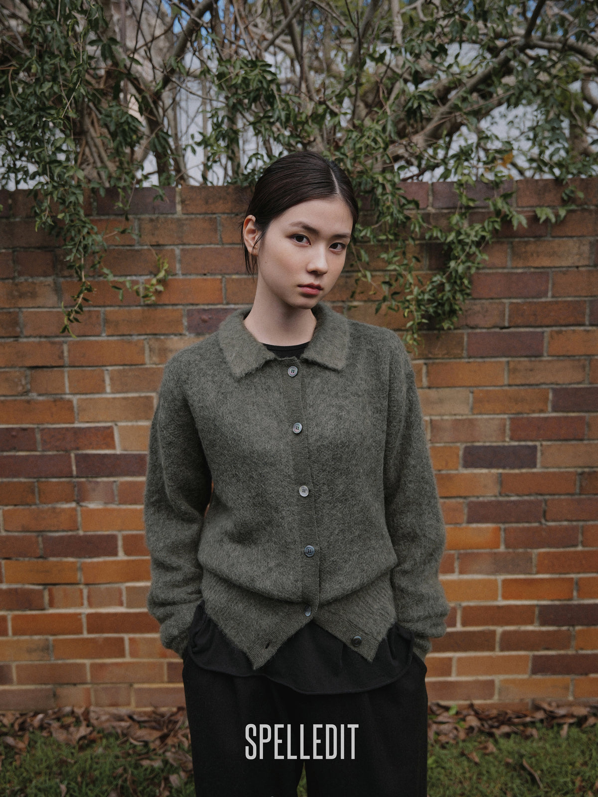 Mohair collared cardigan