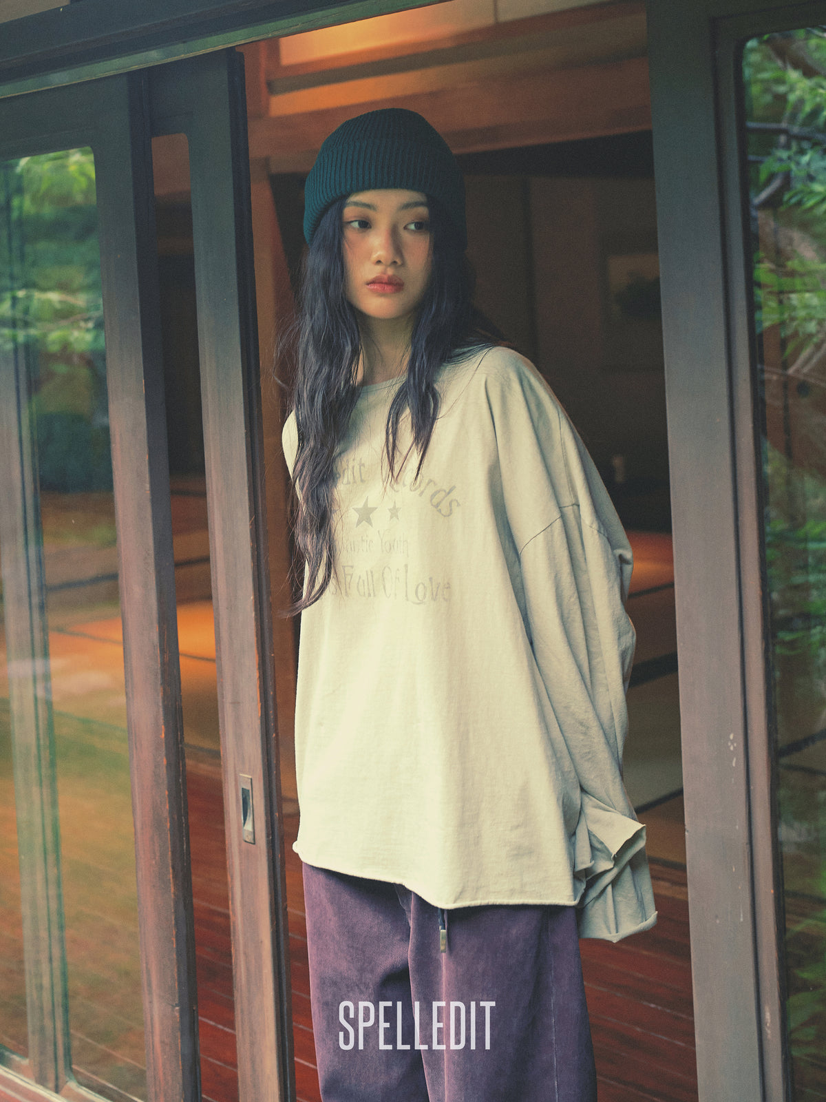 Records printed loose fit long sleeves tee
