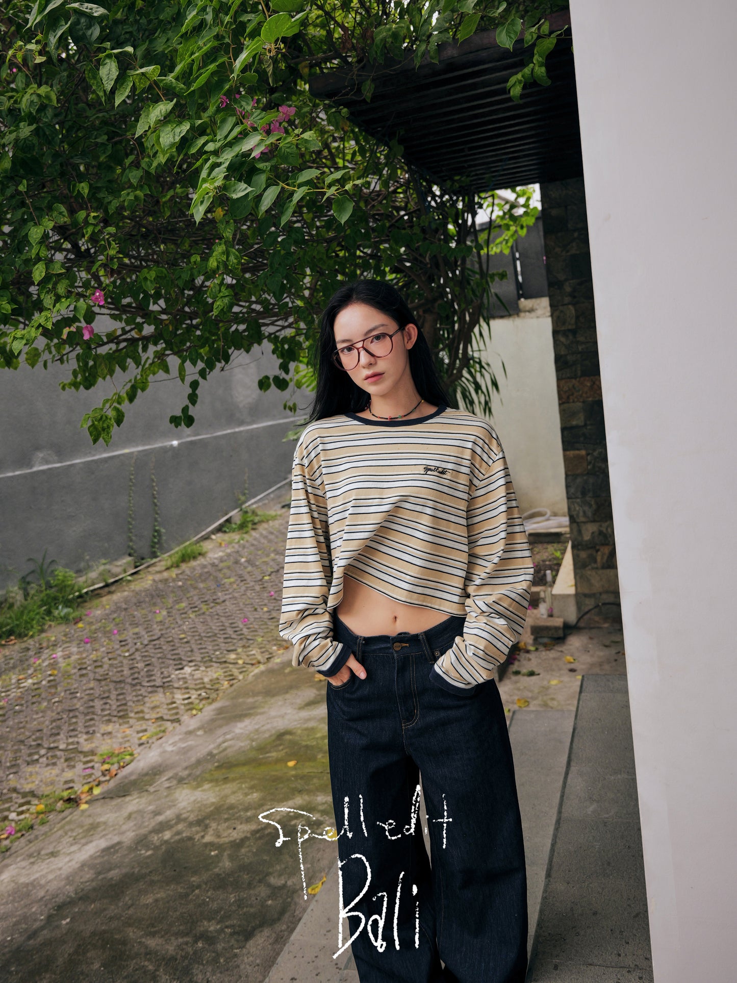 STRIPED CROP LONG SLEEVE T-SHIRT