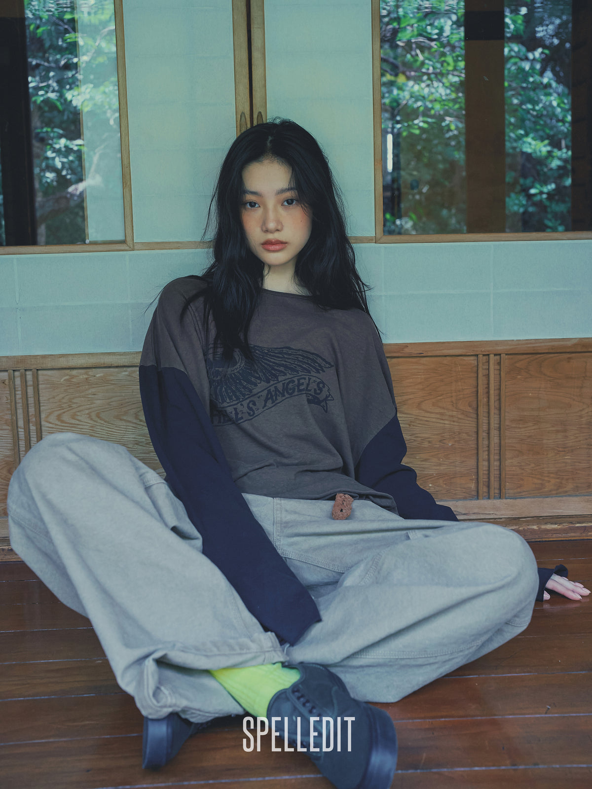 Hell-Angel printed color contrast long sleeves tee