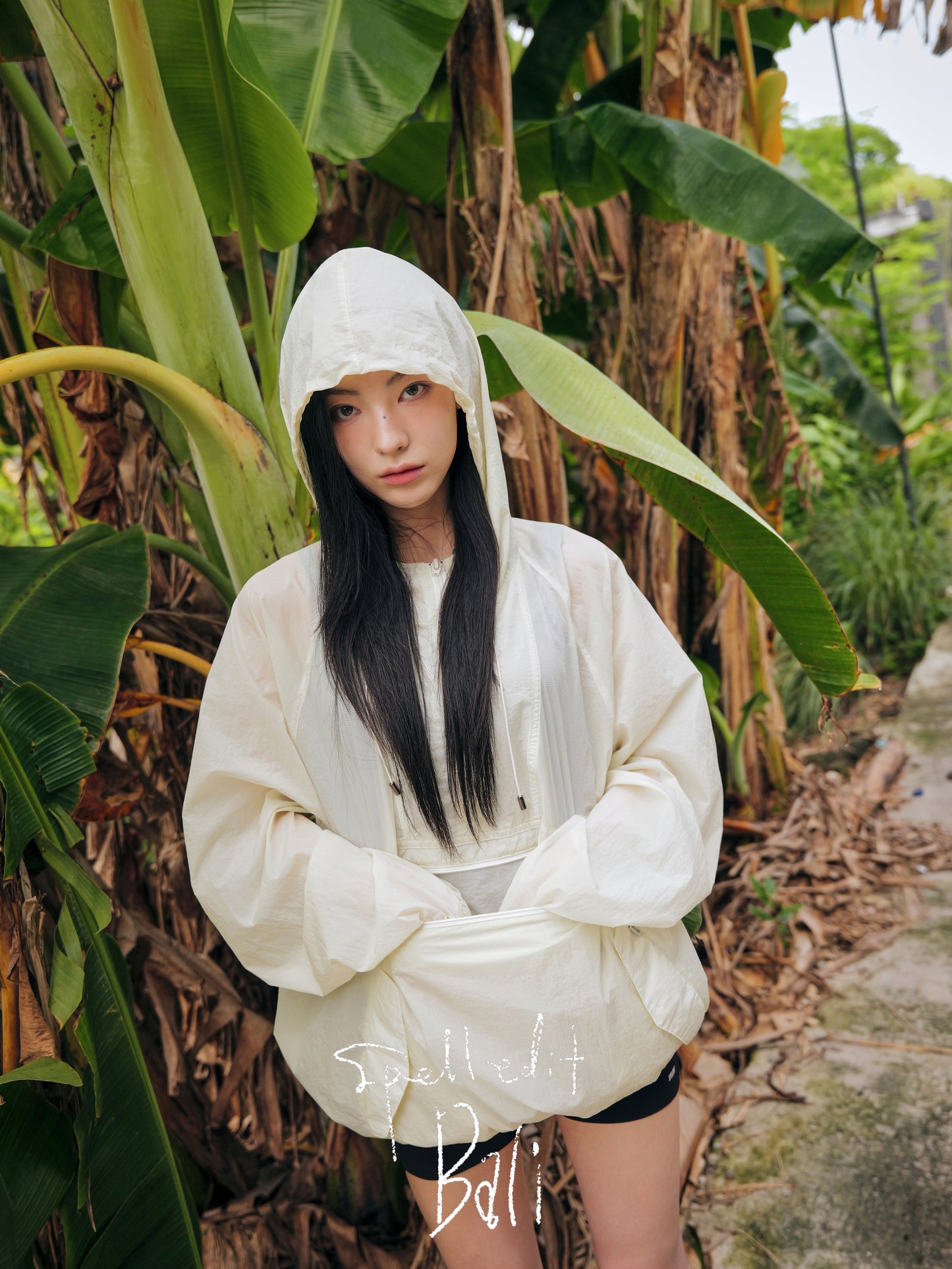 SHEER HOODED HALF ZIP PULLOVER