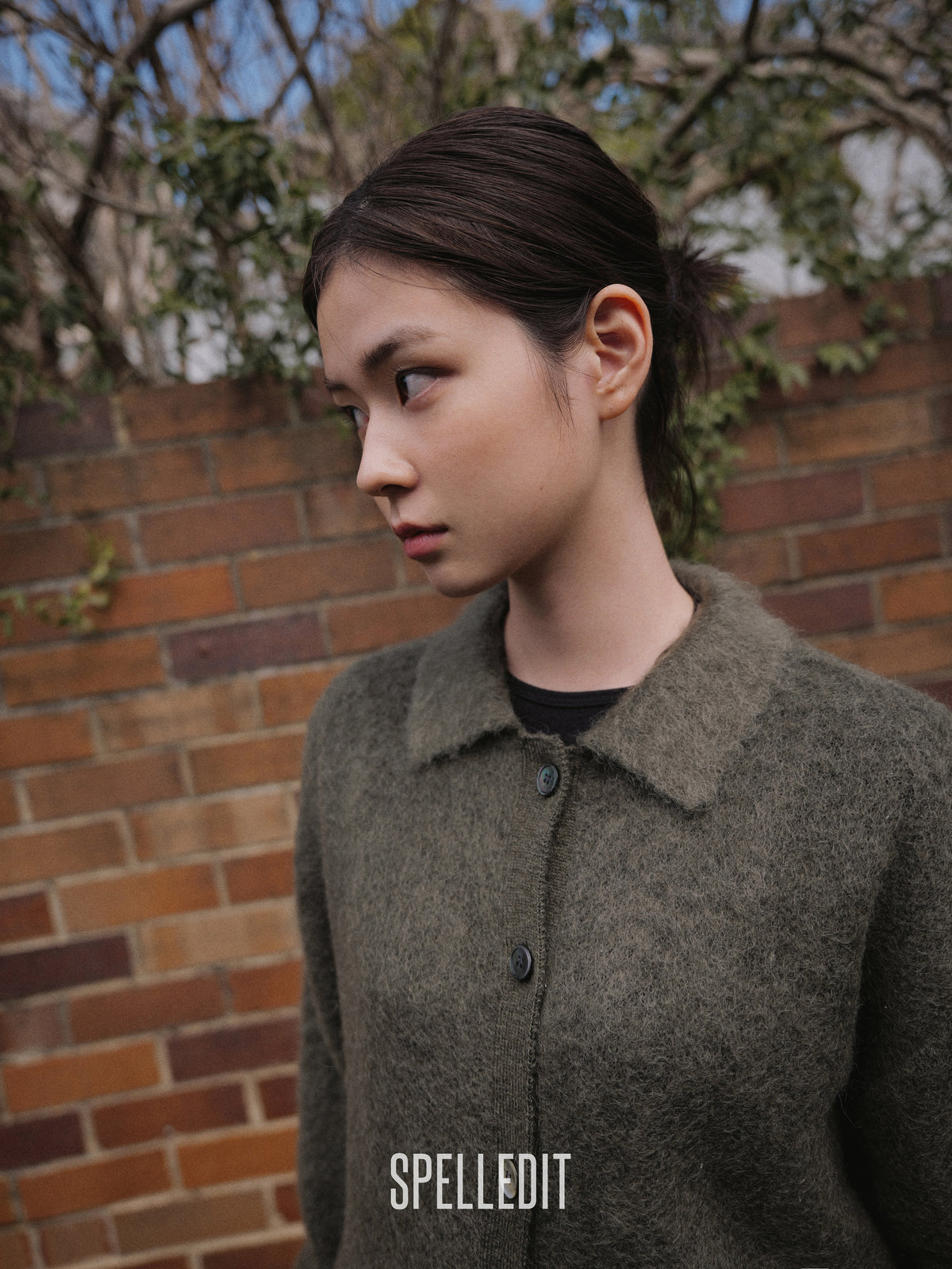 Mohair collared cardigan