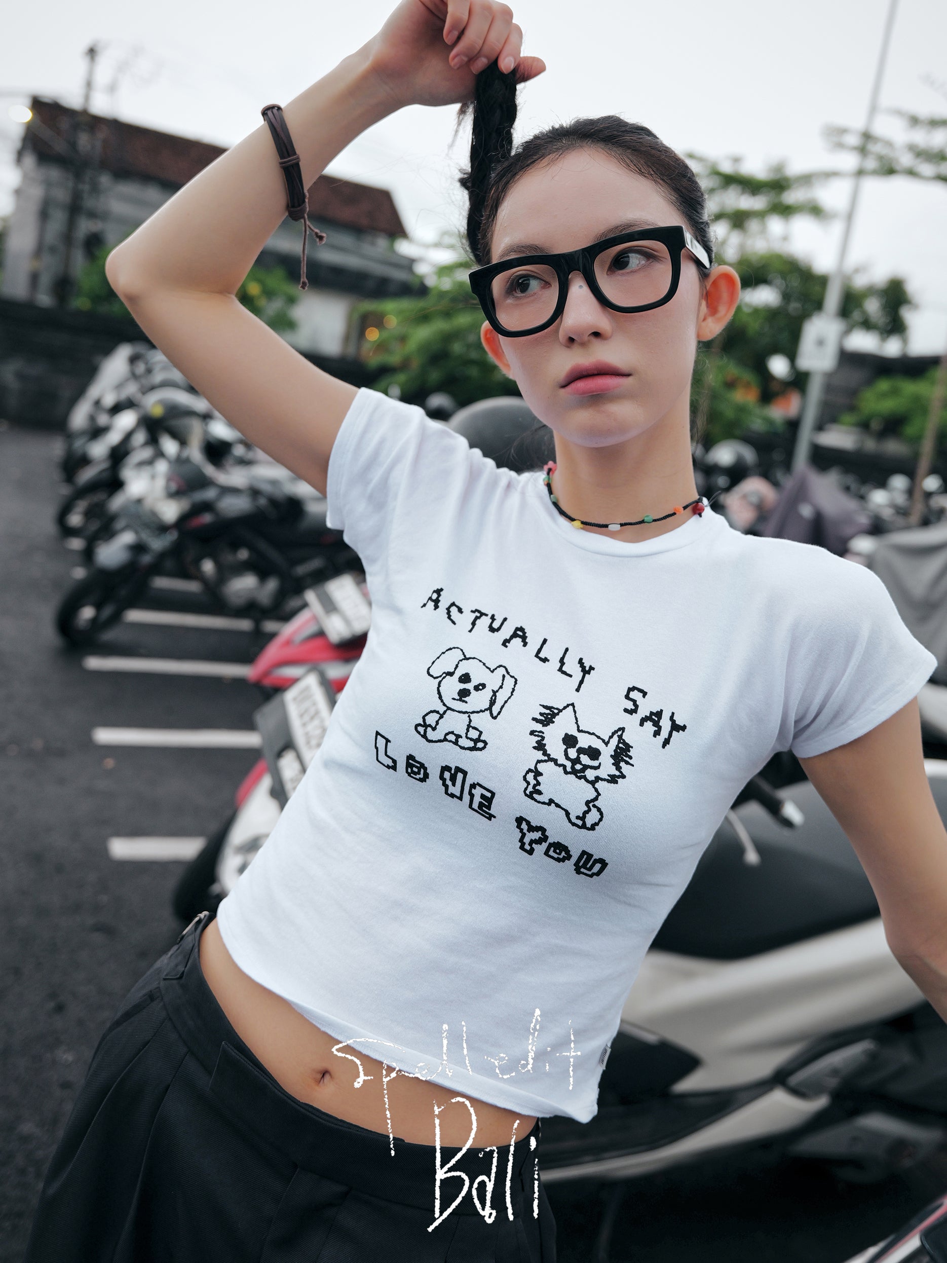 CUTE PET GRAPHIC CROP T-SHIRT