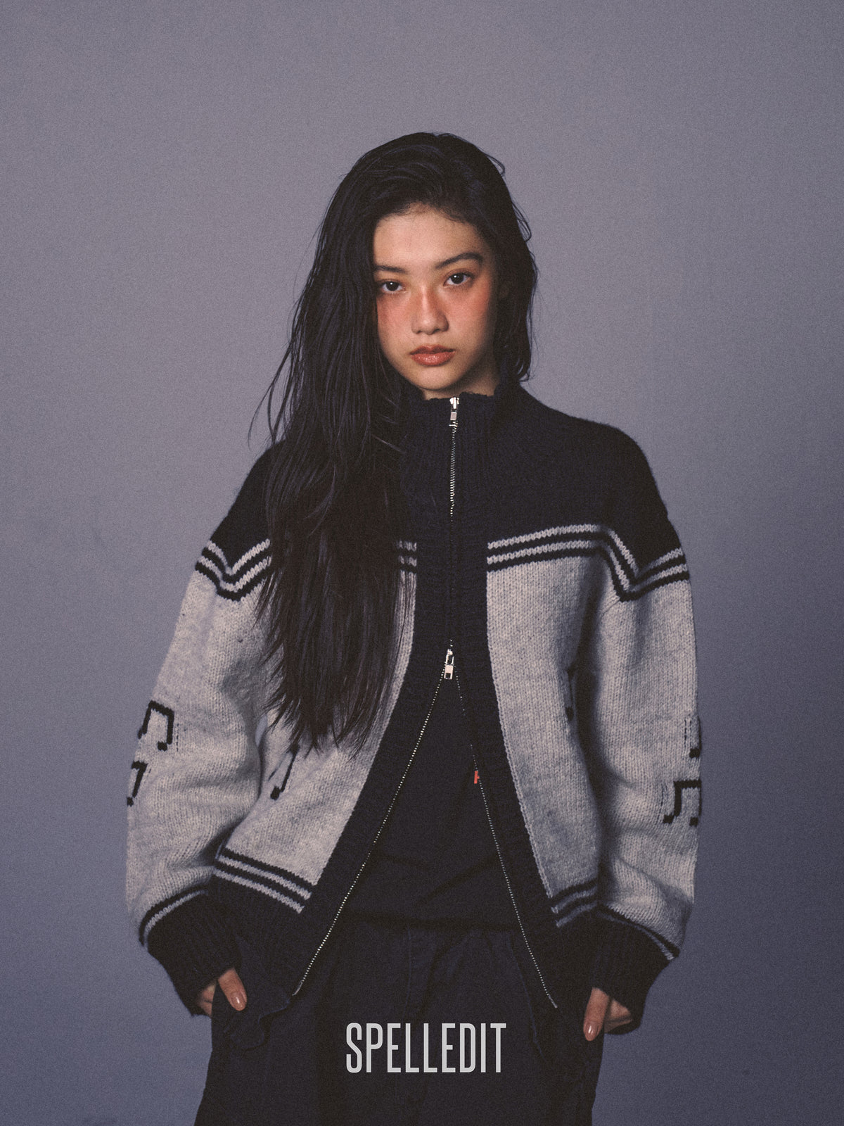 MUSICAL NOTE KNIT ZIP-UP