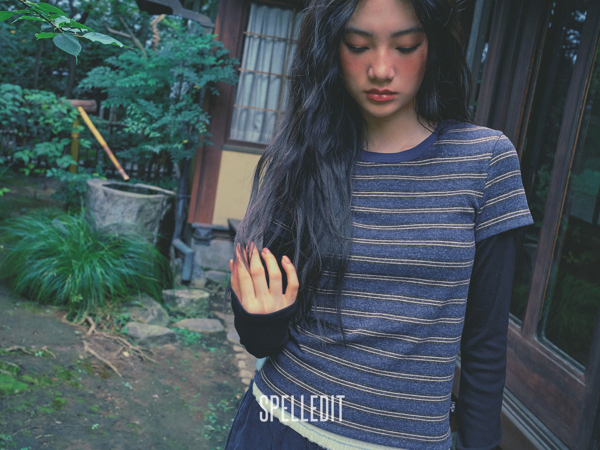 Contrasted sleeves stripe tee