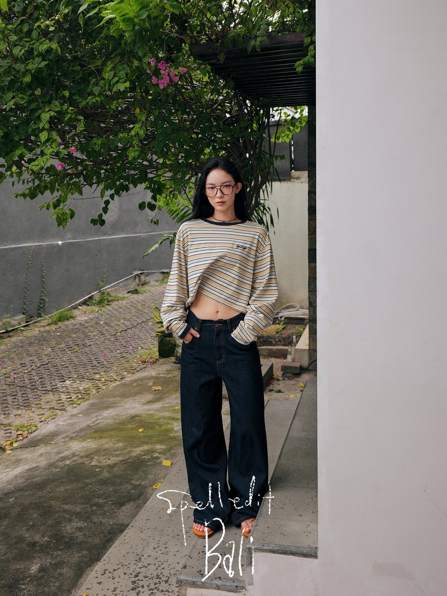 STRIPED CROP LONG SLEEVE T-SHIRT
