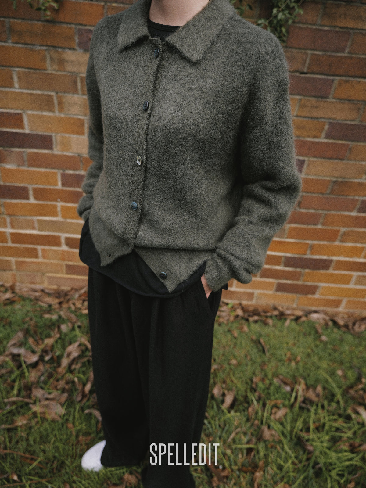 Mohair collared cardigan