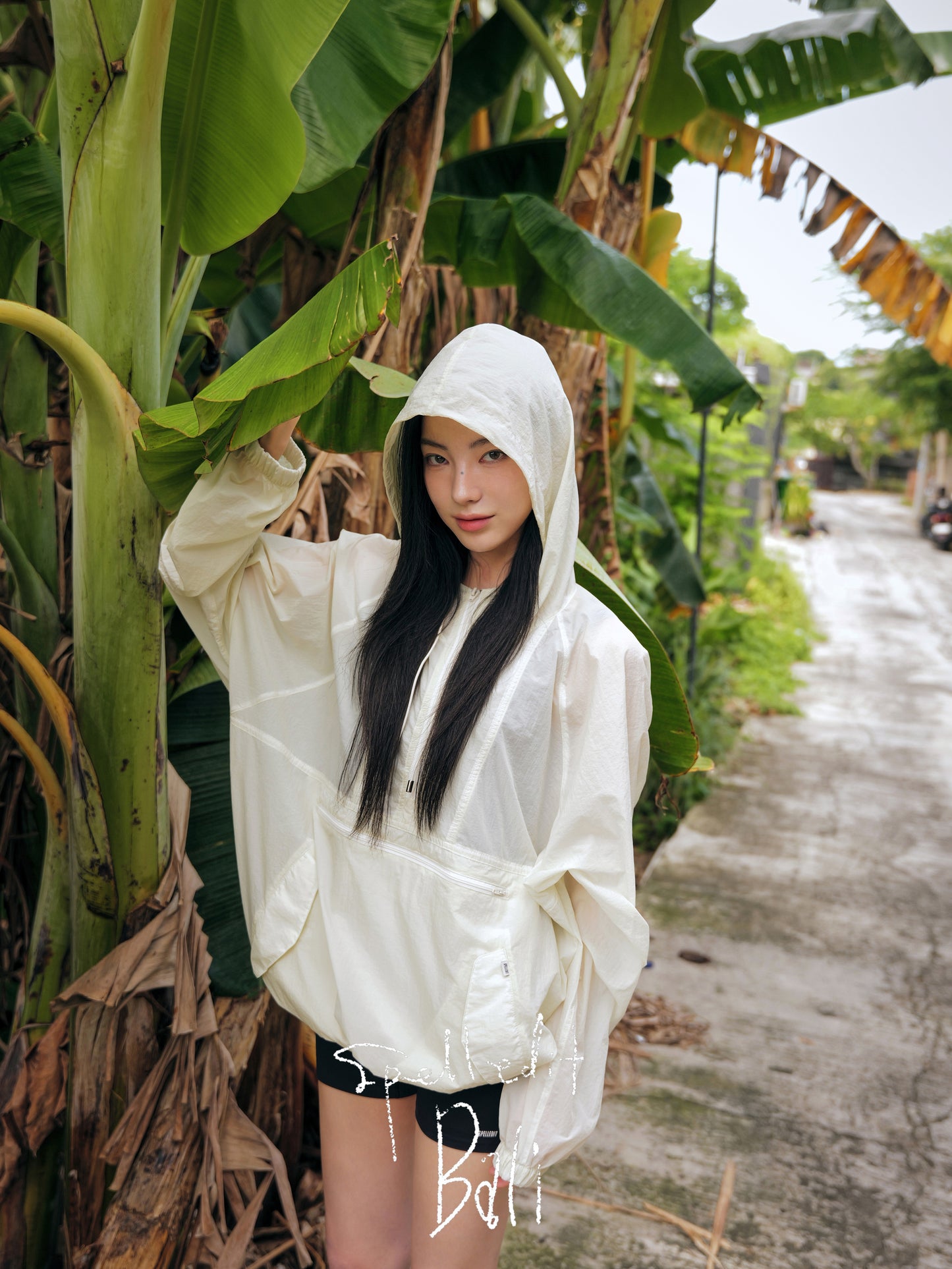 SHEER HOODED HALF ZIP PULLOVER