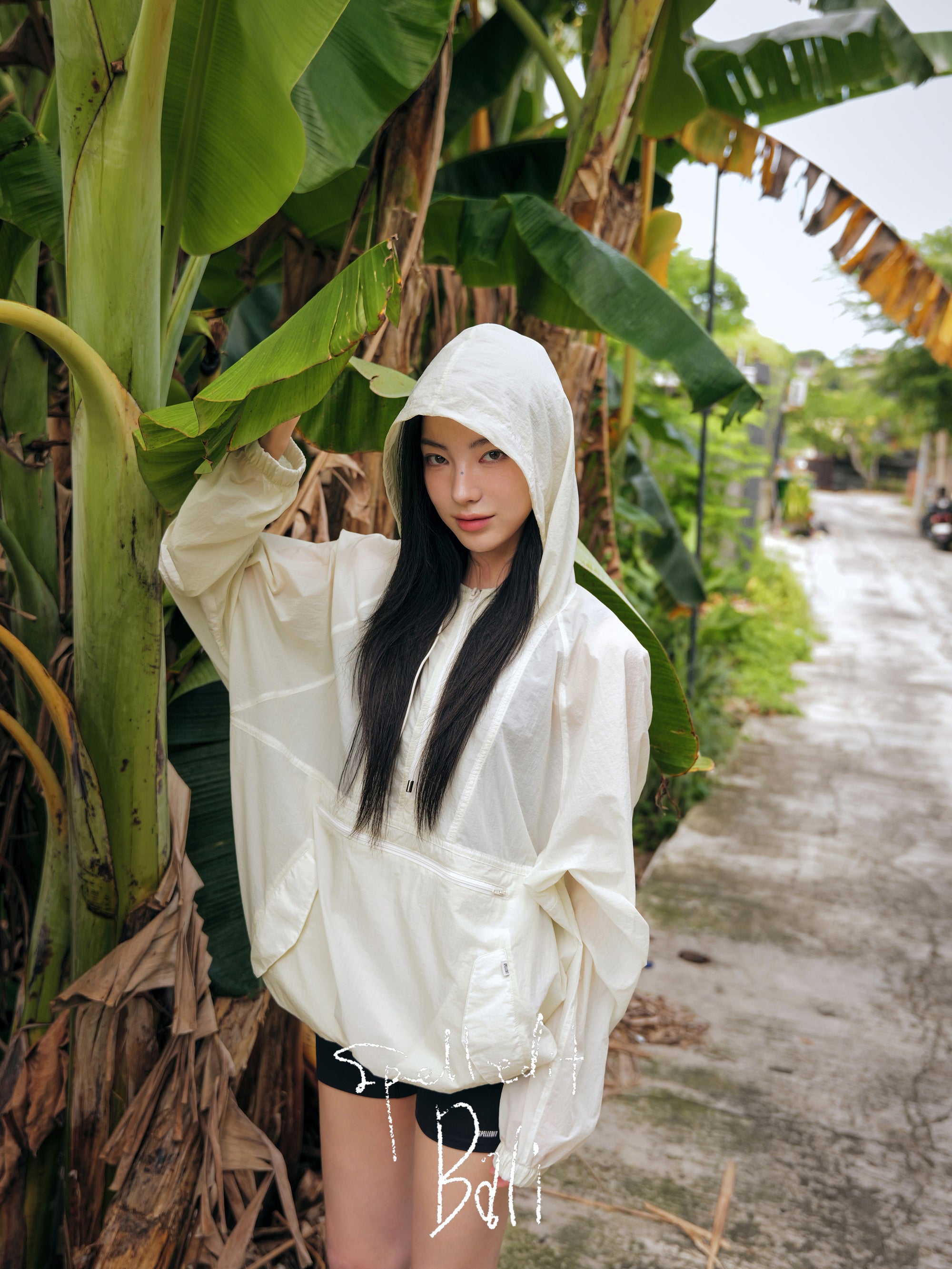 SHEER HOODED HALF ZIP PULLOVER