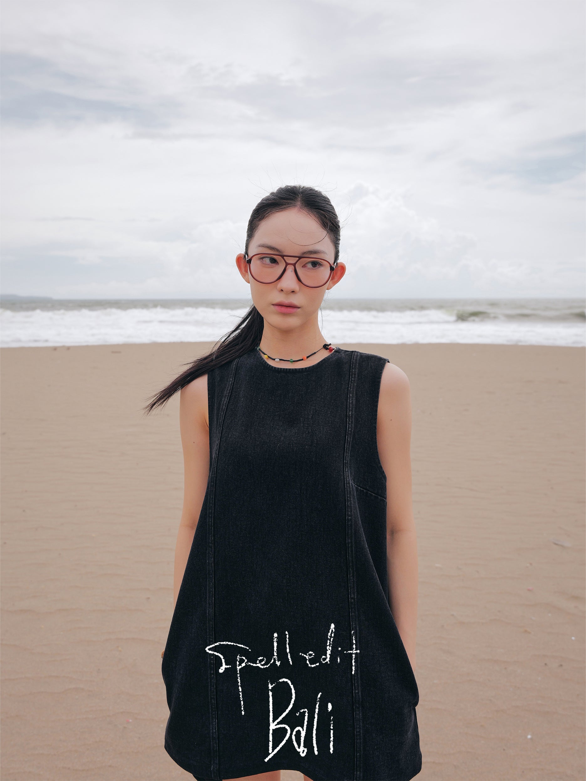 BLACK DENIM PANEL DRESS
