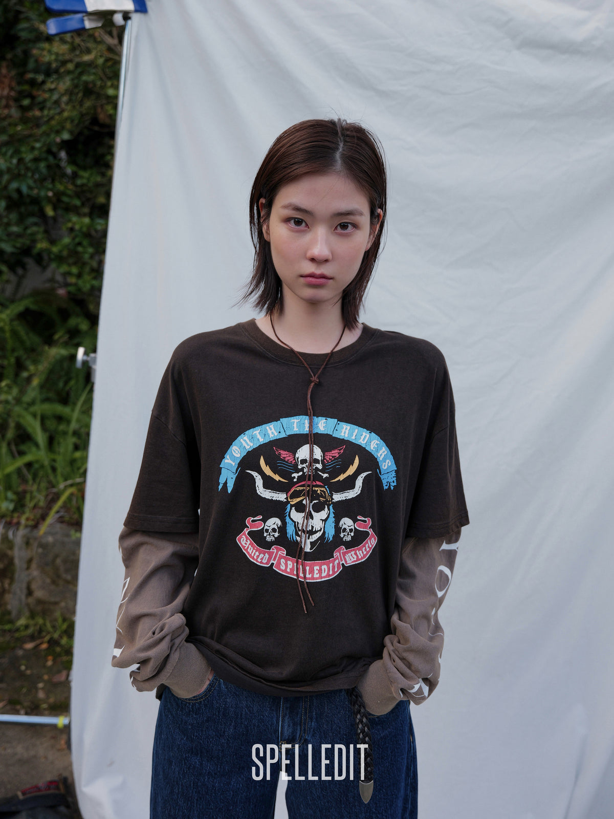 SKULL LAYERED LONG SLEEVE T-SHIRT
