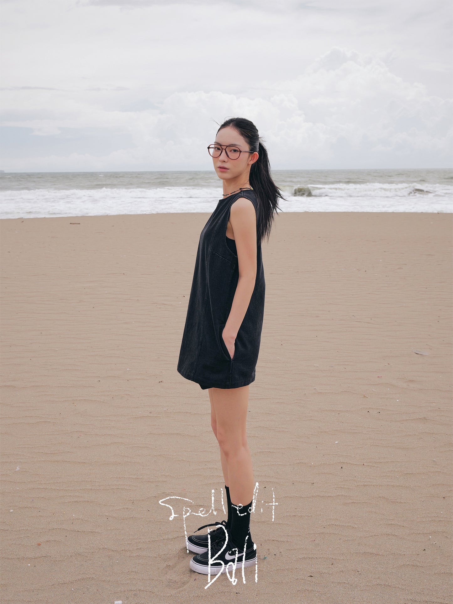 BLACK DENIM PANEL DRESS
