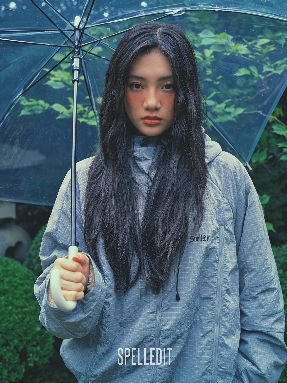Rib Nylon Hooded Jacket