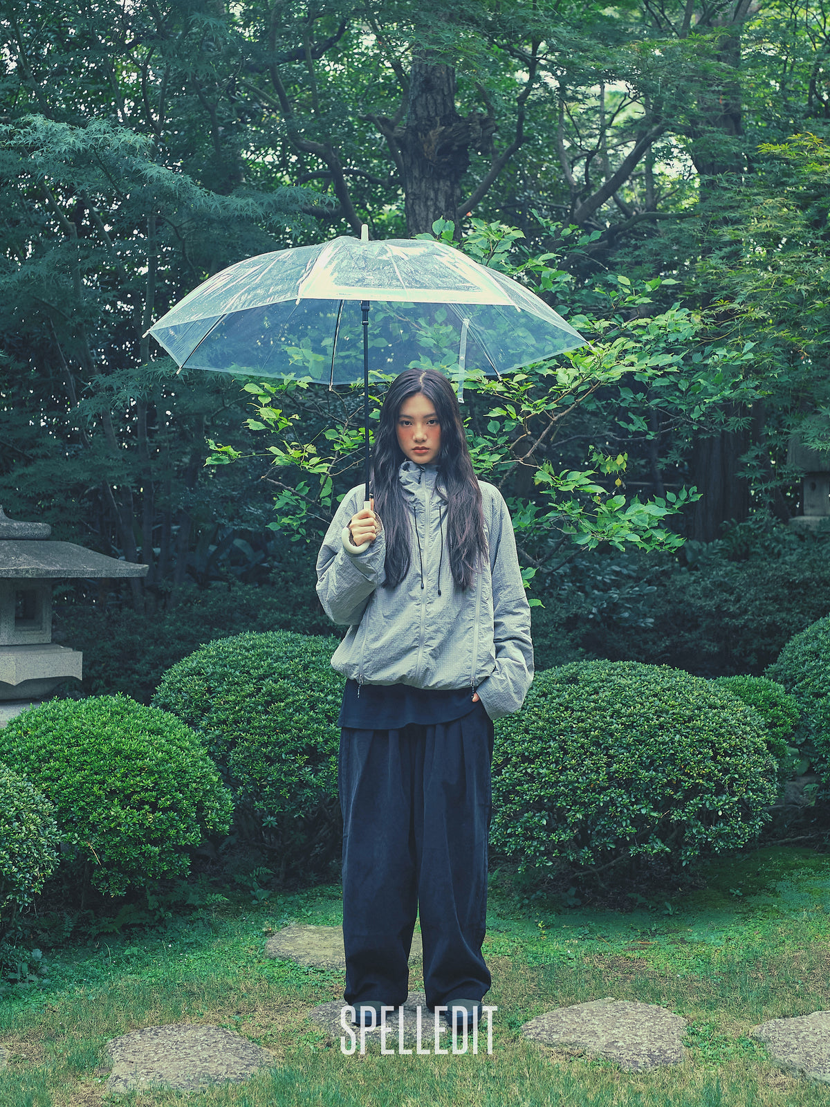 Rib Nylon Hooded Jacket
