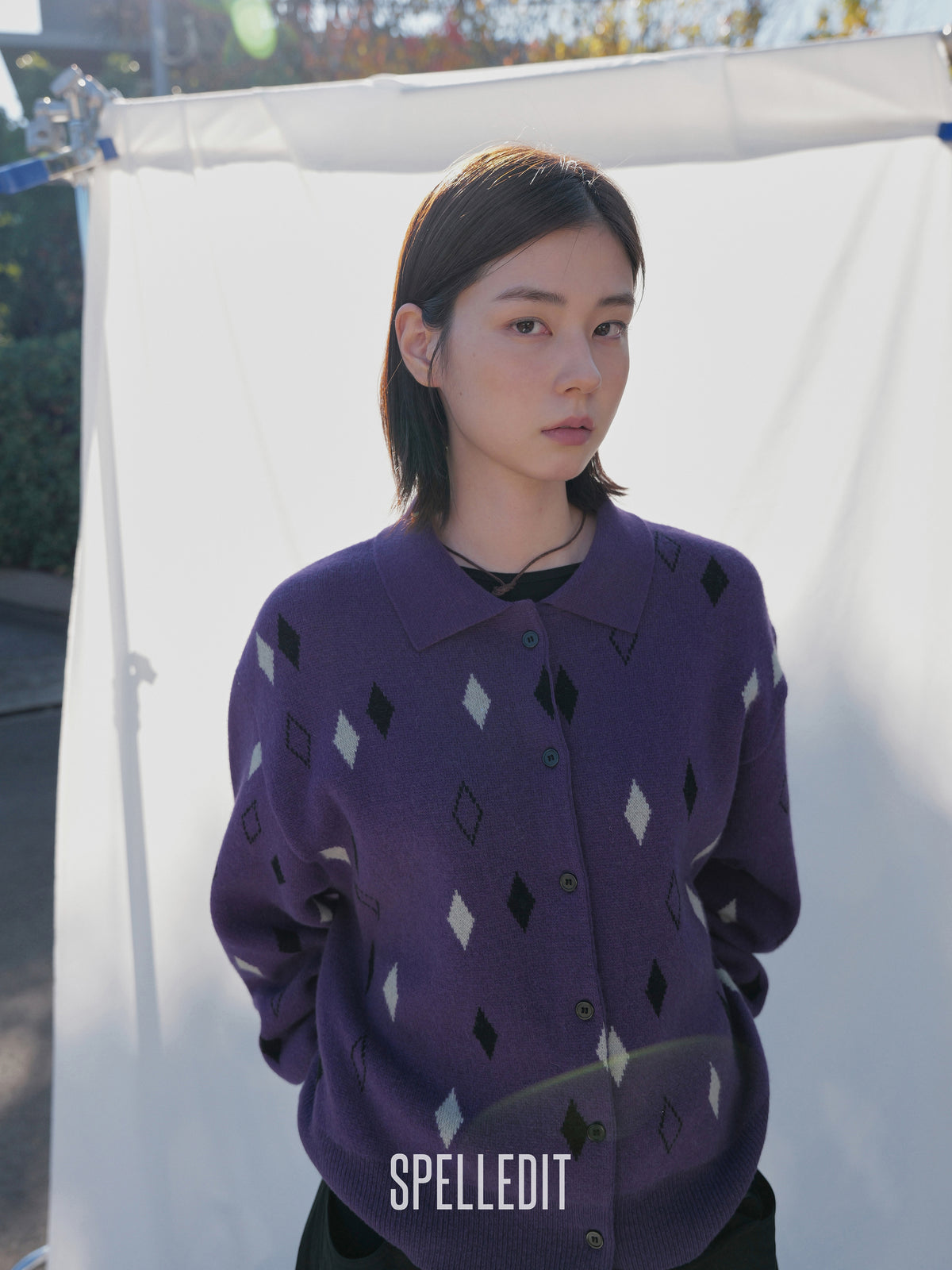 JACQUARD COLLARED CARDIGAN