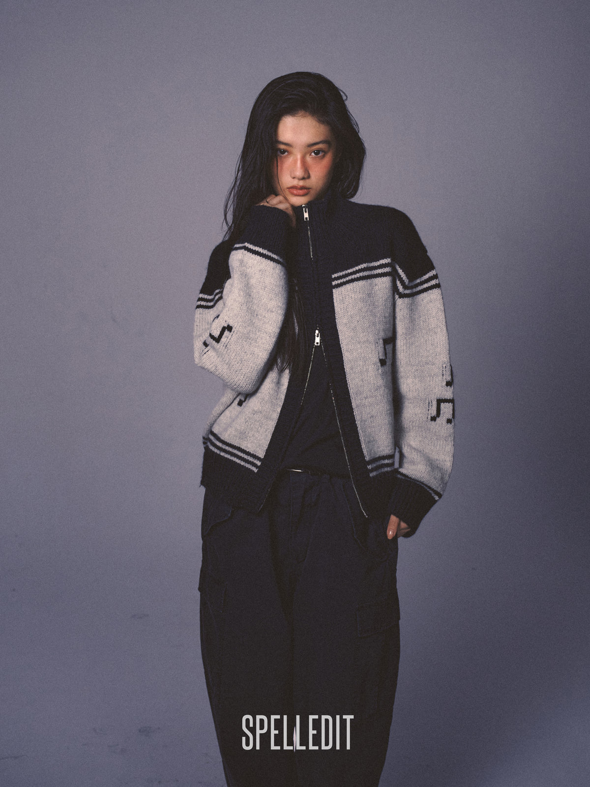 MUSICAL NOTE KNIT ZIP-UP