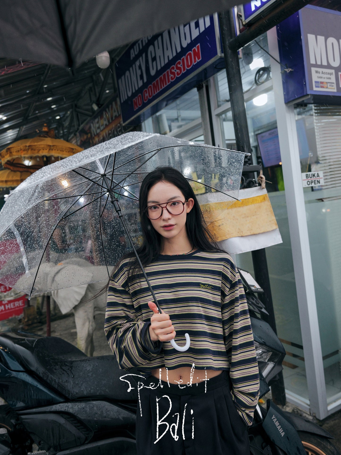 STRIPED CROP LONG SLEEVE T-SHIRT