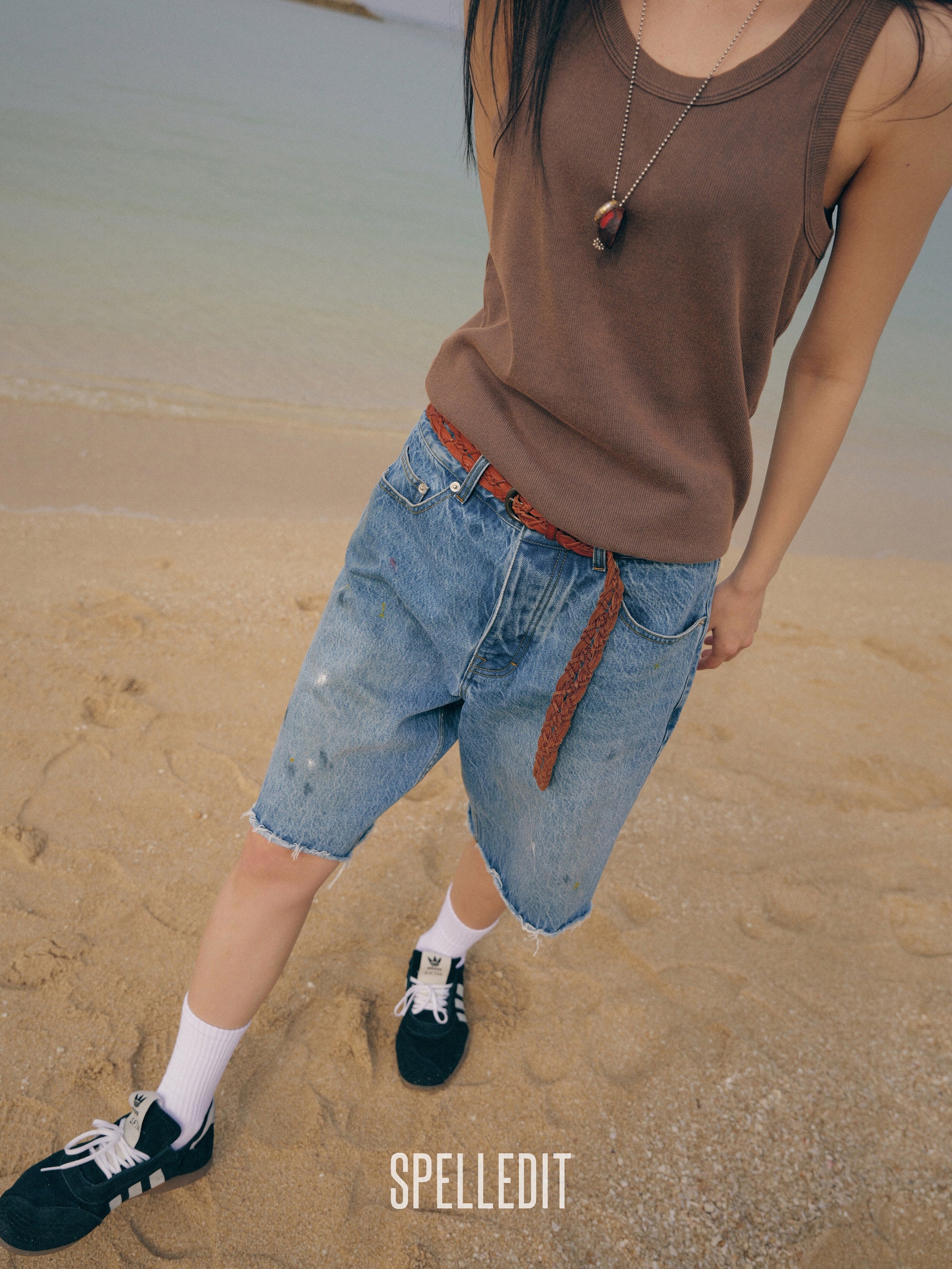PAINTED HALF DENIM SHORTS